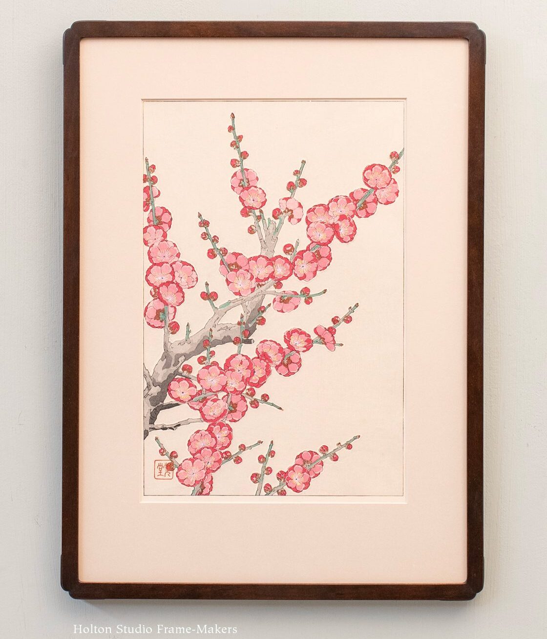 Kawarazaki Shodo print "Red Plum," framed